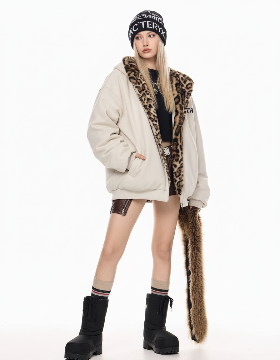 Leopard Lined Teddy Hoodie