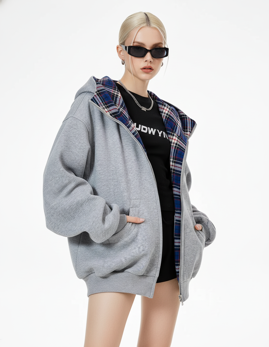 Check Inner Oversized Hoodie