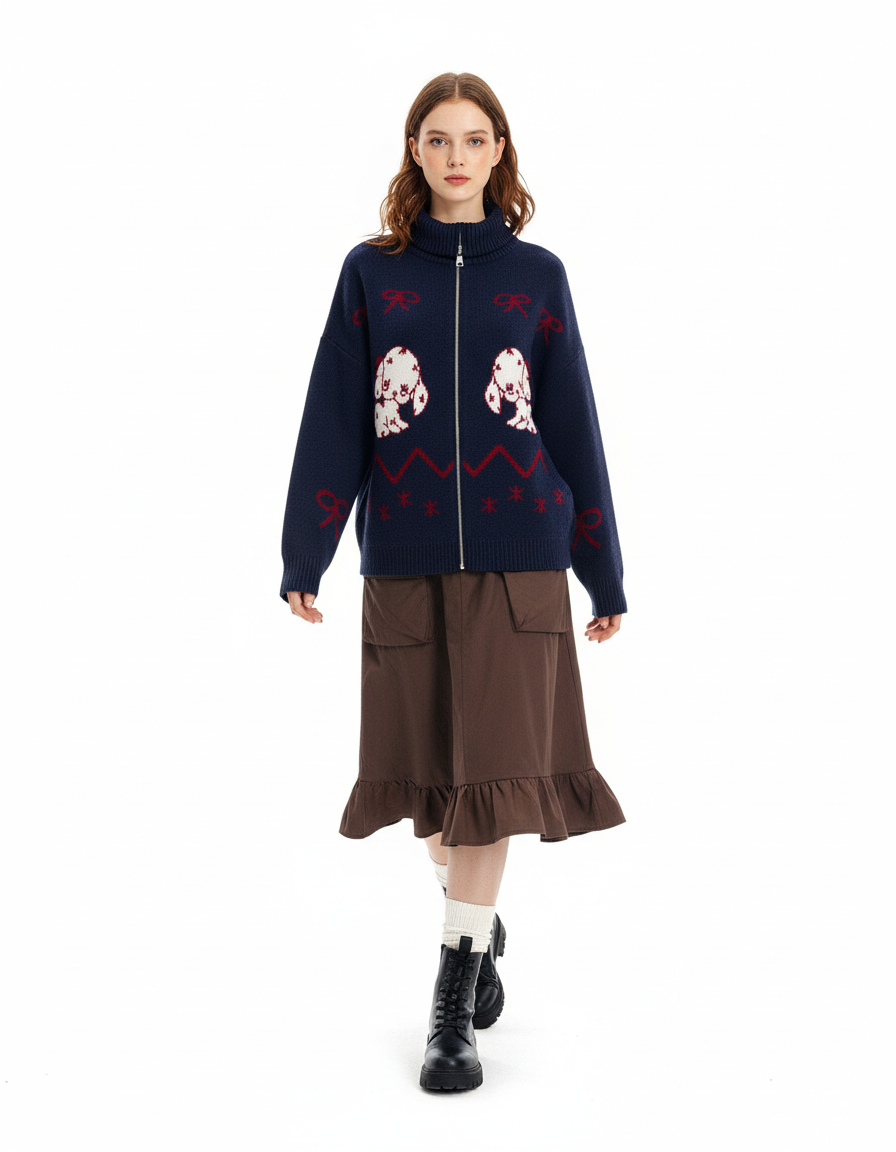 Playful Jacquard Zip Cardigan