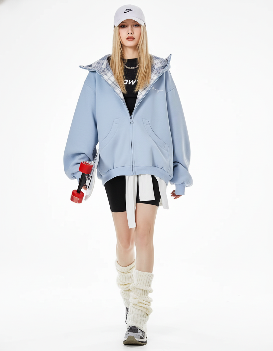 Check Inner Oversized Hoodie