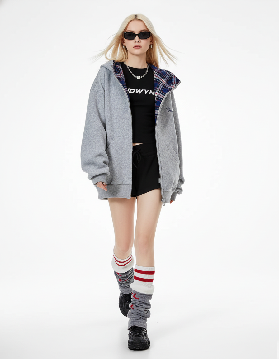 Check Inner Oversized Hoodie