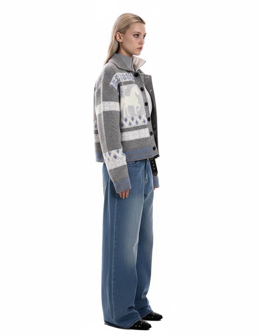 Nordic Horse Fair Isle Knit Cardigan