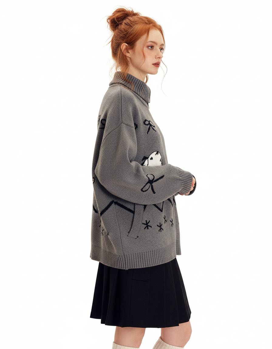 Playful Jacquard Zip Cardigan