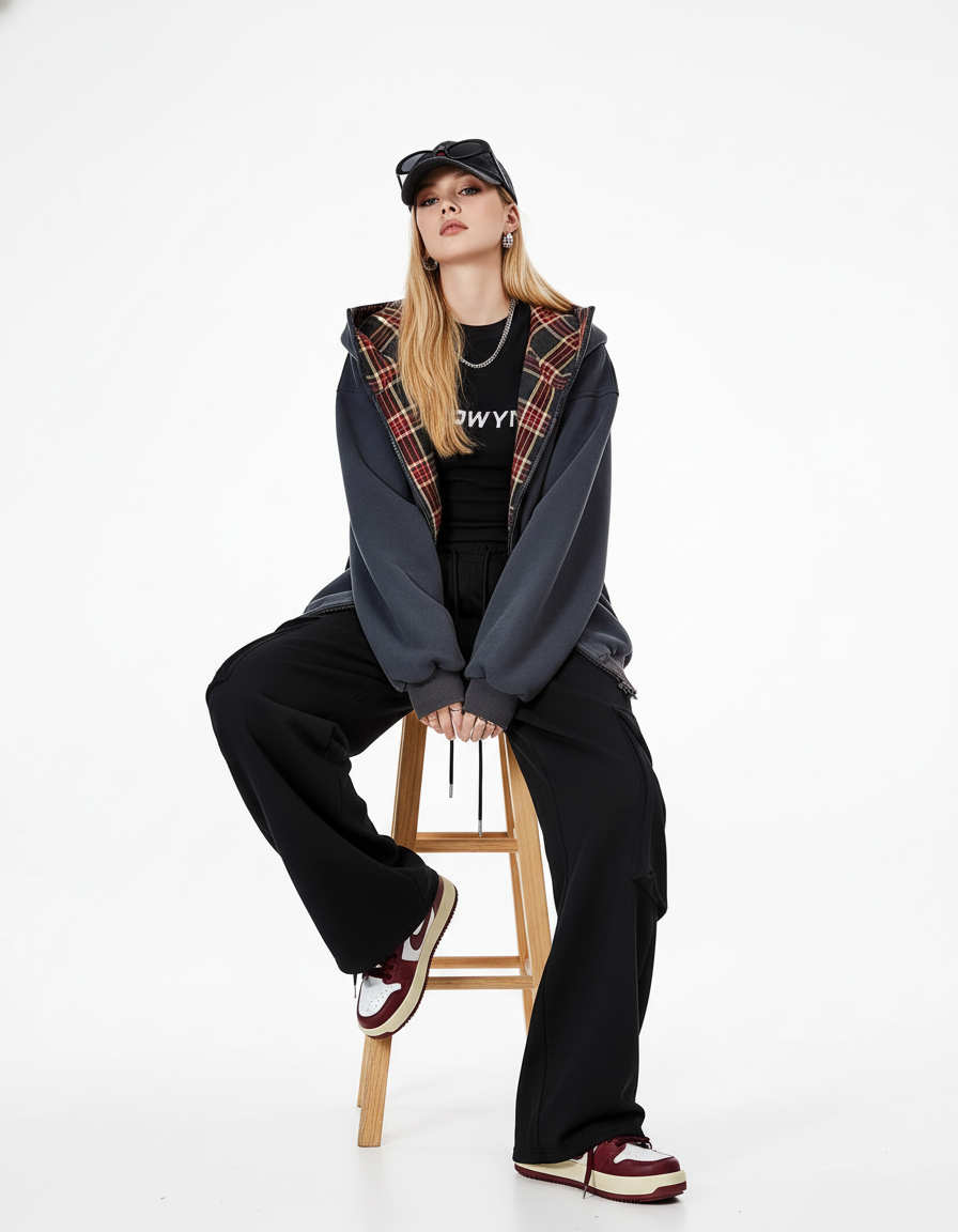 Check Inner Oversized Hoodie