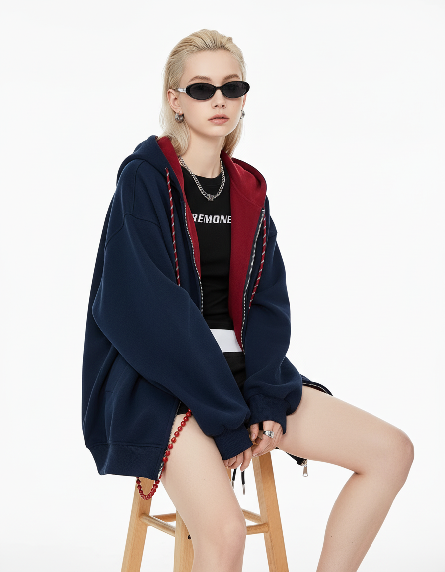 Contrast Zip Hoodie