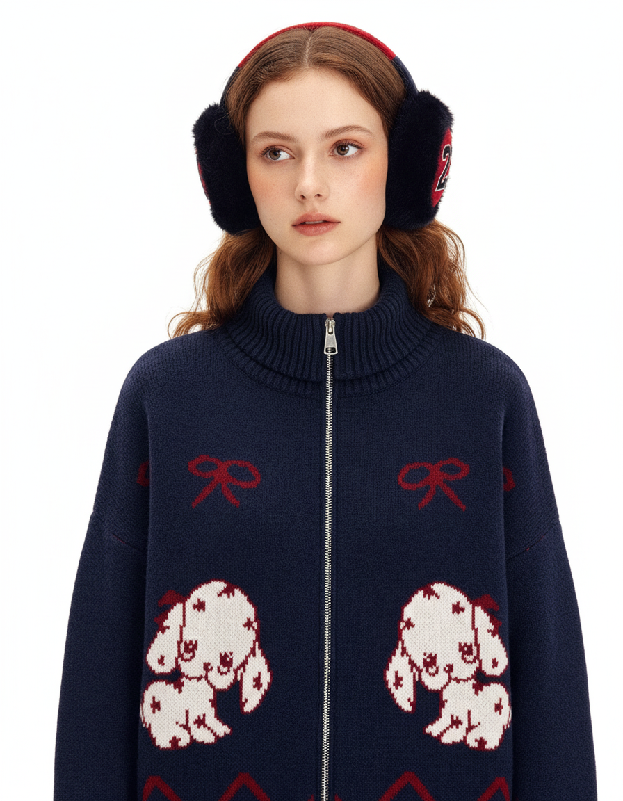 Playful Jacquard Zip Cardigan