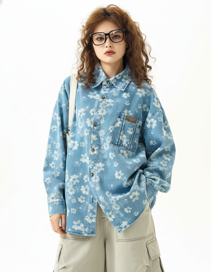 Floral Print Denim Shirt