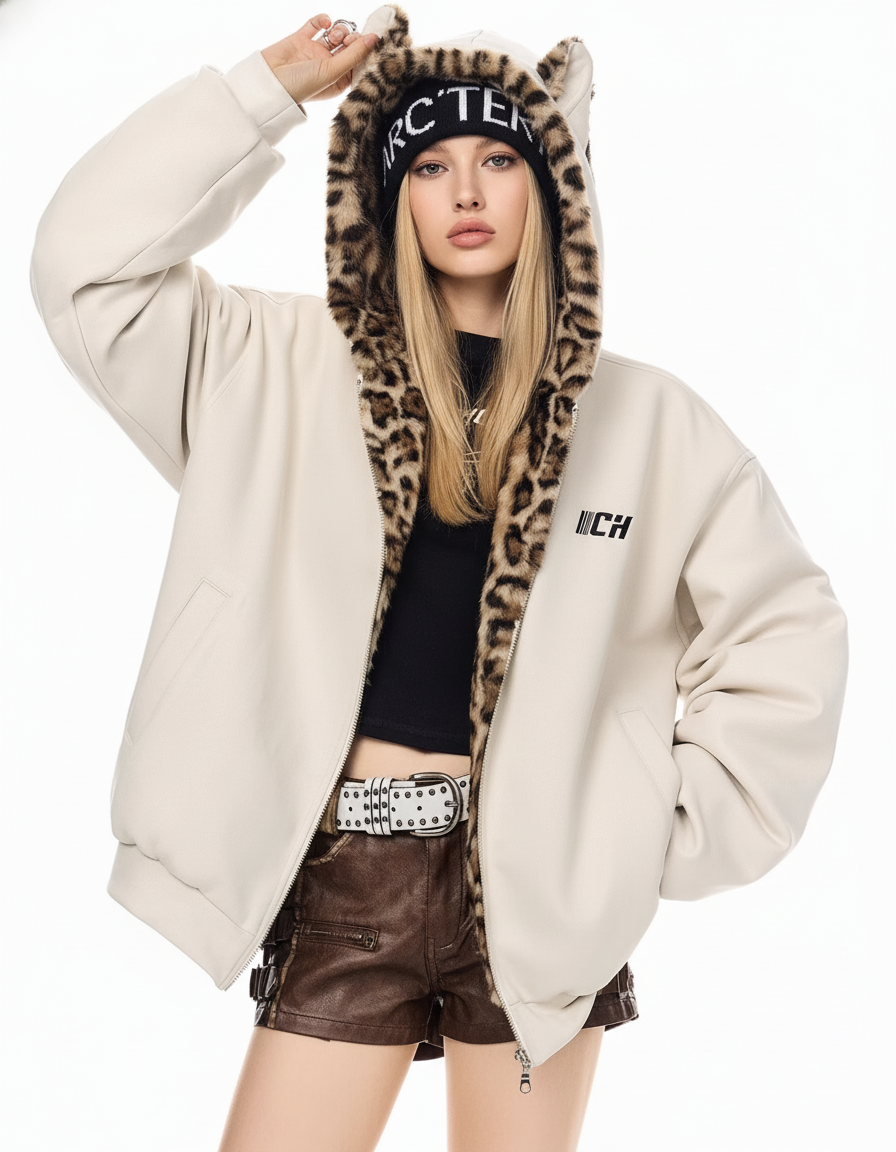 Leopard Lined Teddy Hoodie