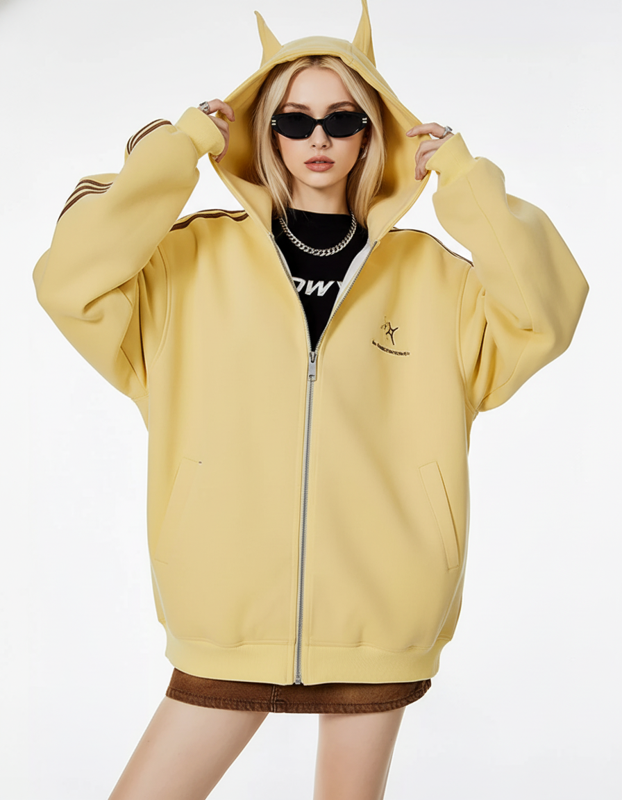 Cat Ear Line Track Zip Hoodie