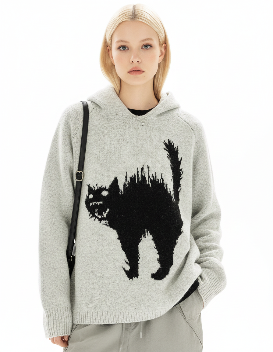 Animal Graphic Knit Hoodie