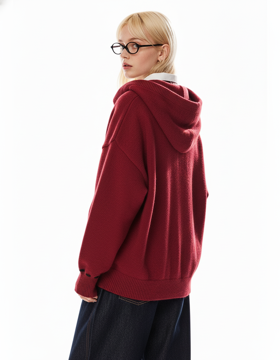 Stitch Detail Knit Hoodie