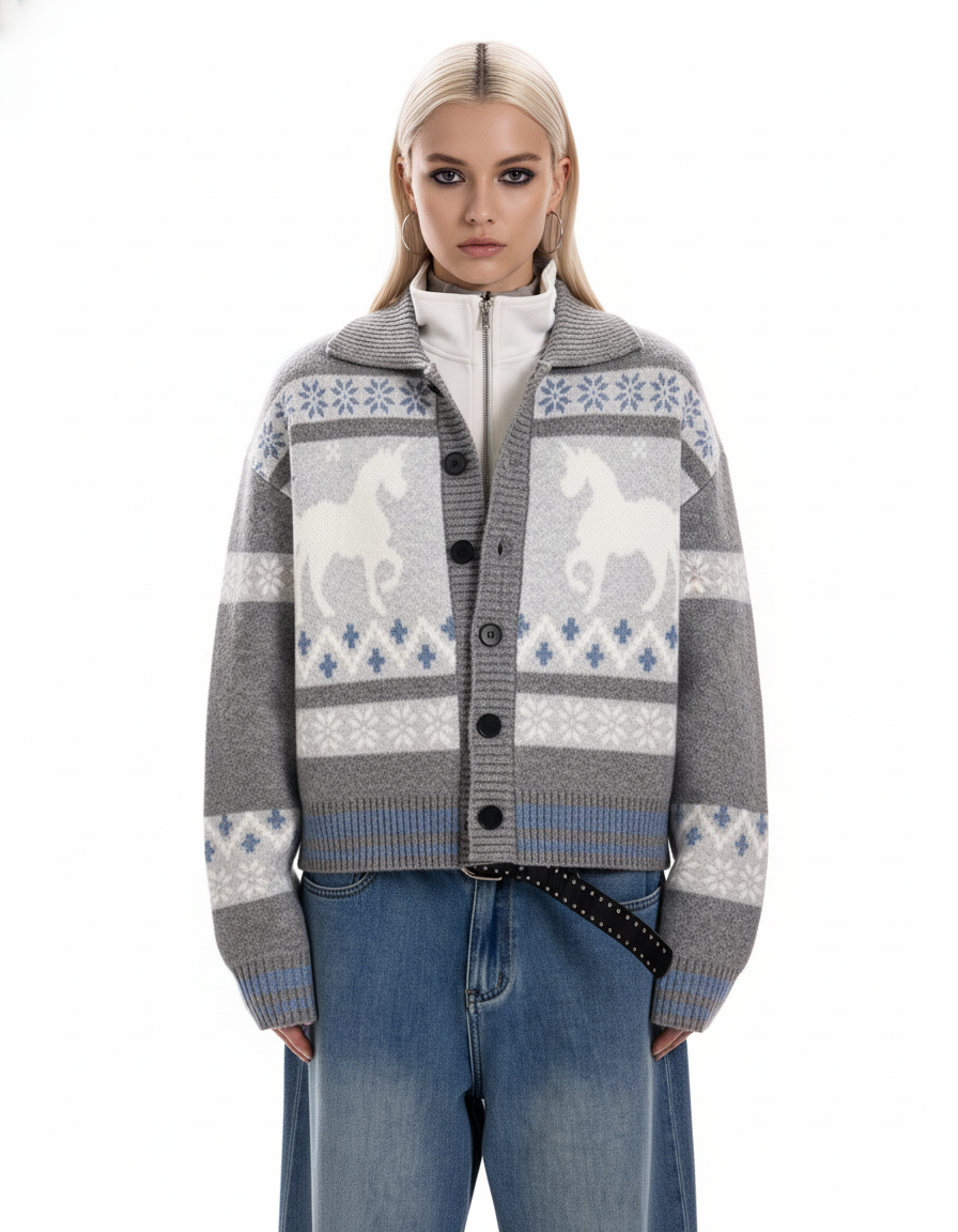 Nordic Horse Fair Isle Knit Cardigan