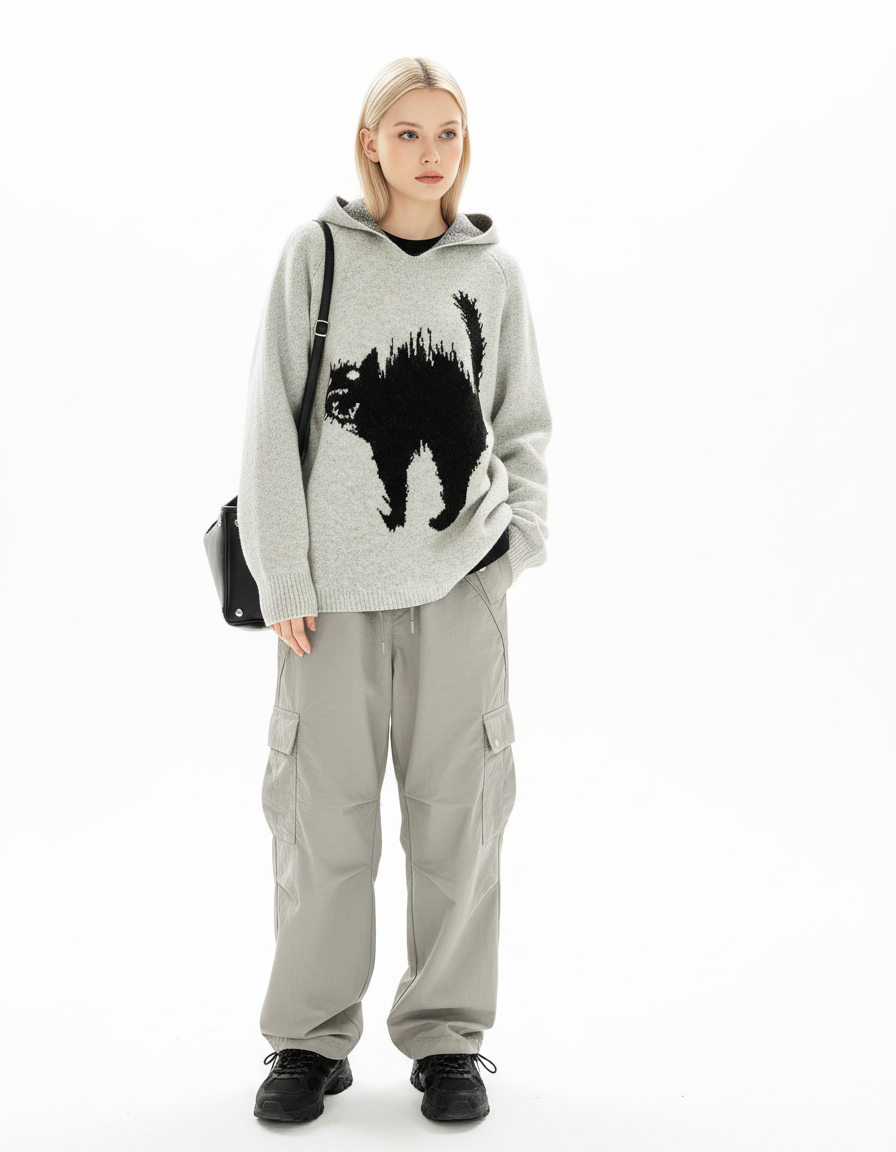Animal Graphic Knit Hoodie