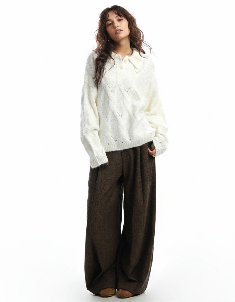 Cable Stitch Button Polo Sweater