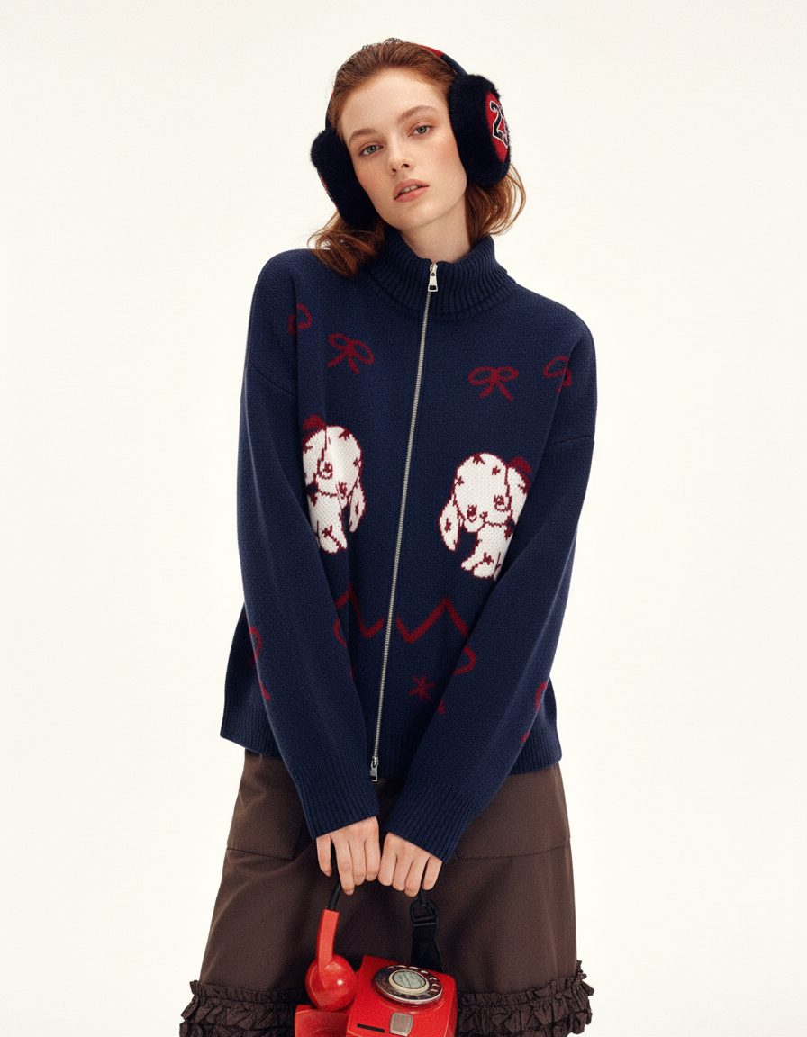 Playful Jacquard Zip Cardigan