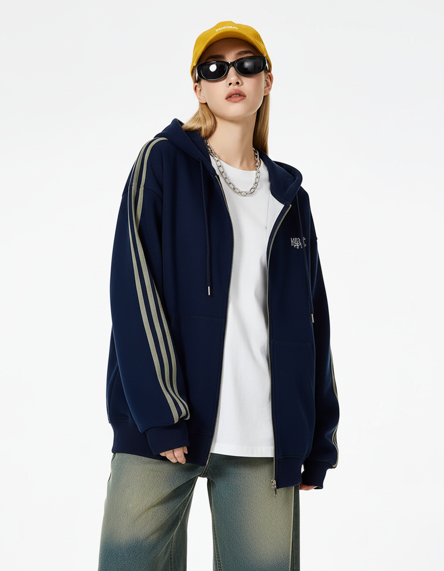 Cat Ear Line Track Zip Hoodie