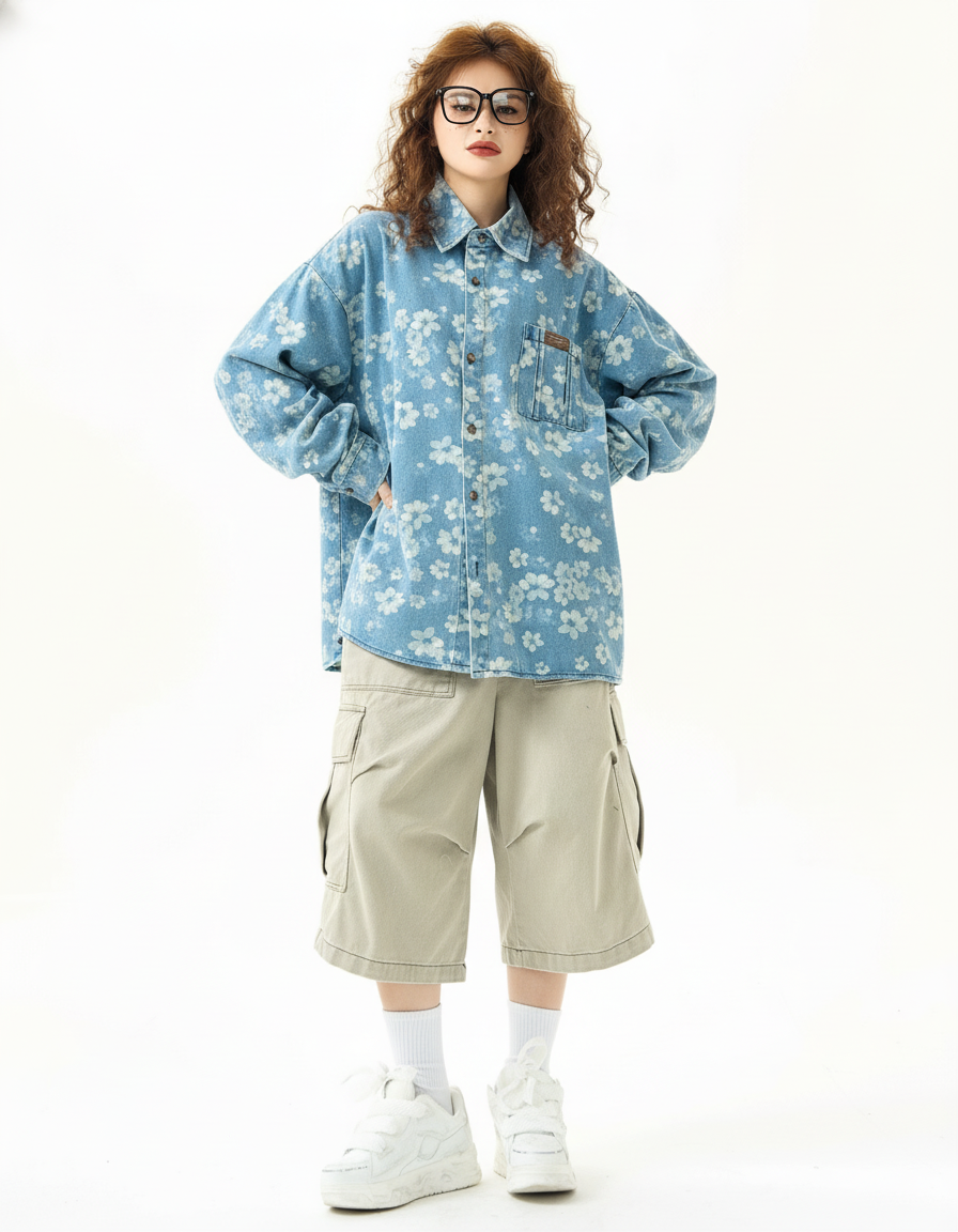 Floral Print Denim Shirt