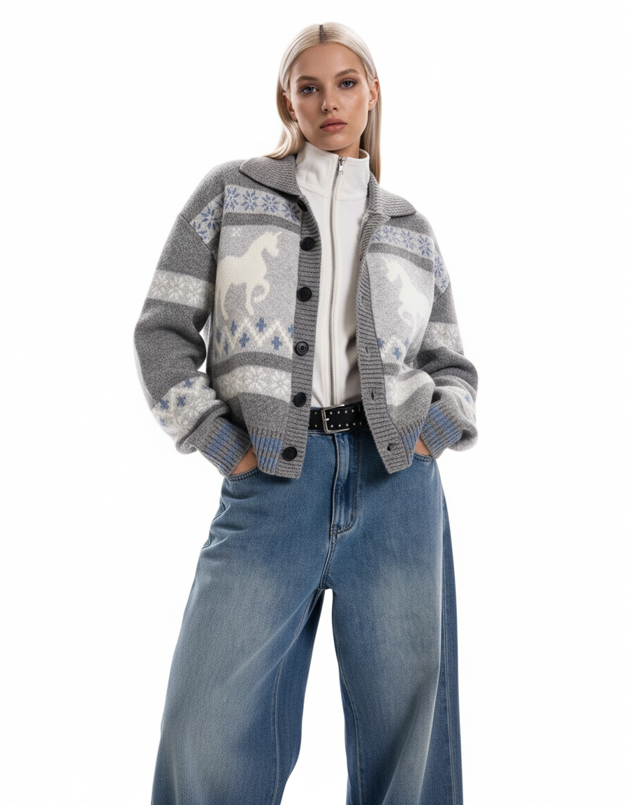 Nordic Horse Fair Isle Knit Cardigan