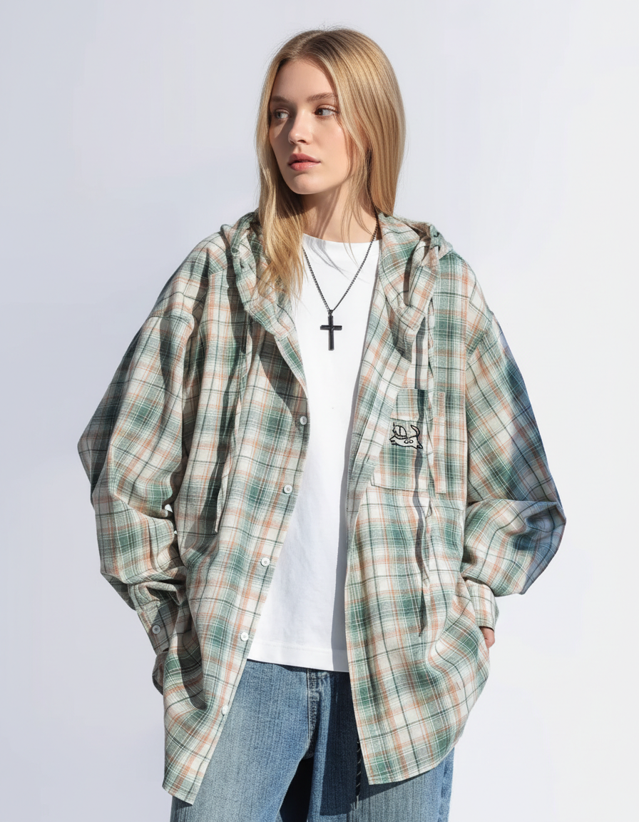 Shadow Check Hooded Over Shirt