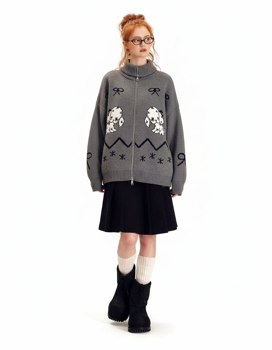 Playful Jacquard Zip Cardigan